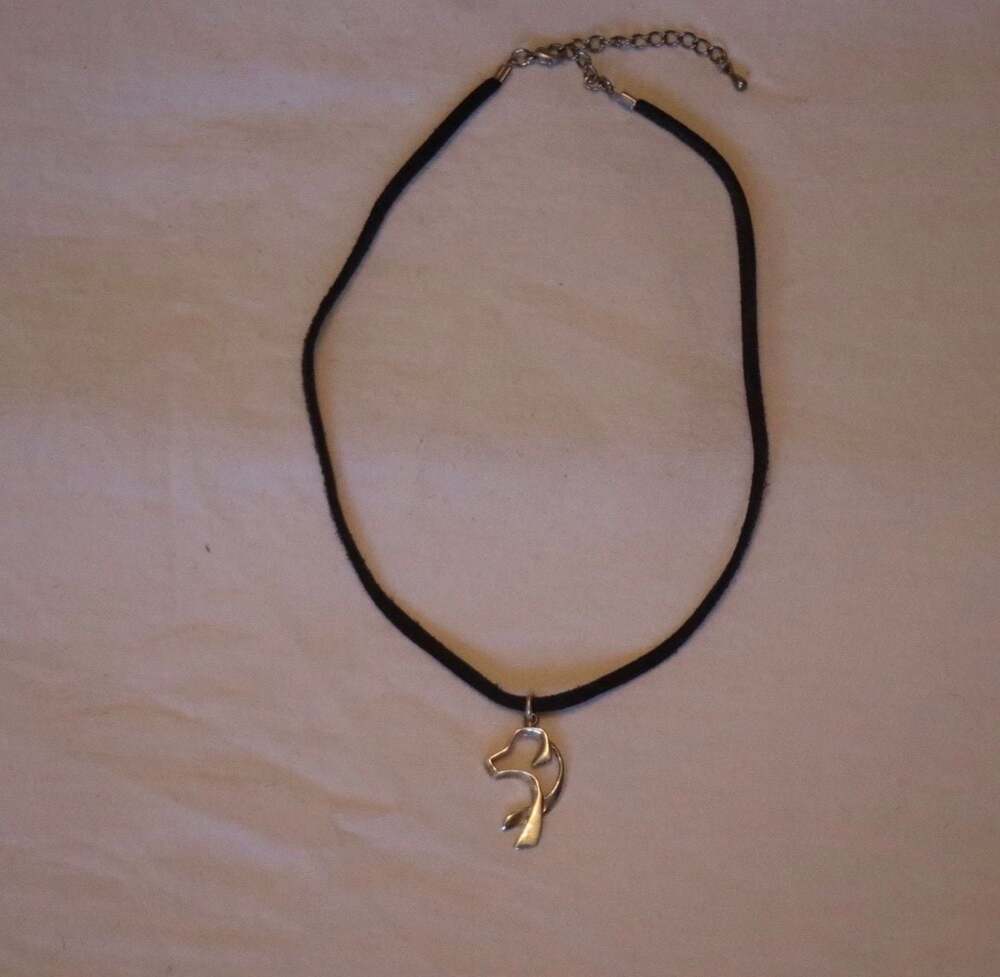 Sterling Silver Greyhound / Whippet Silhouette Pendant on Black Cord Necklace